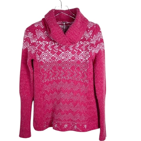 FREE PEOPLE Red Turtleneck/Cowl neck Fair Isle Sweater | Wool - Picture 1 of 7
